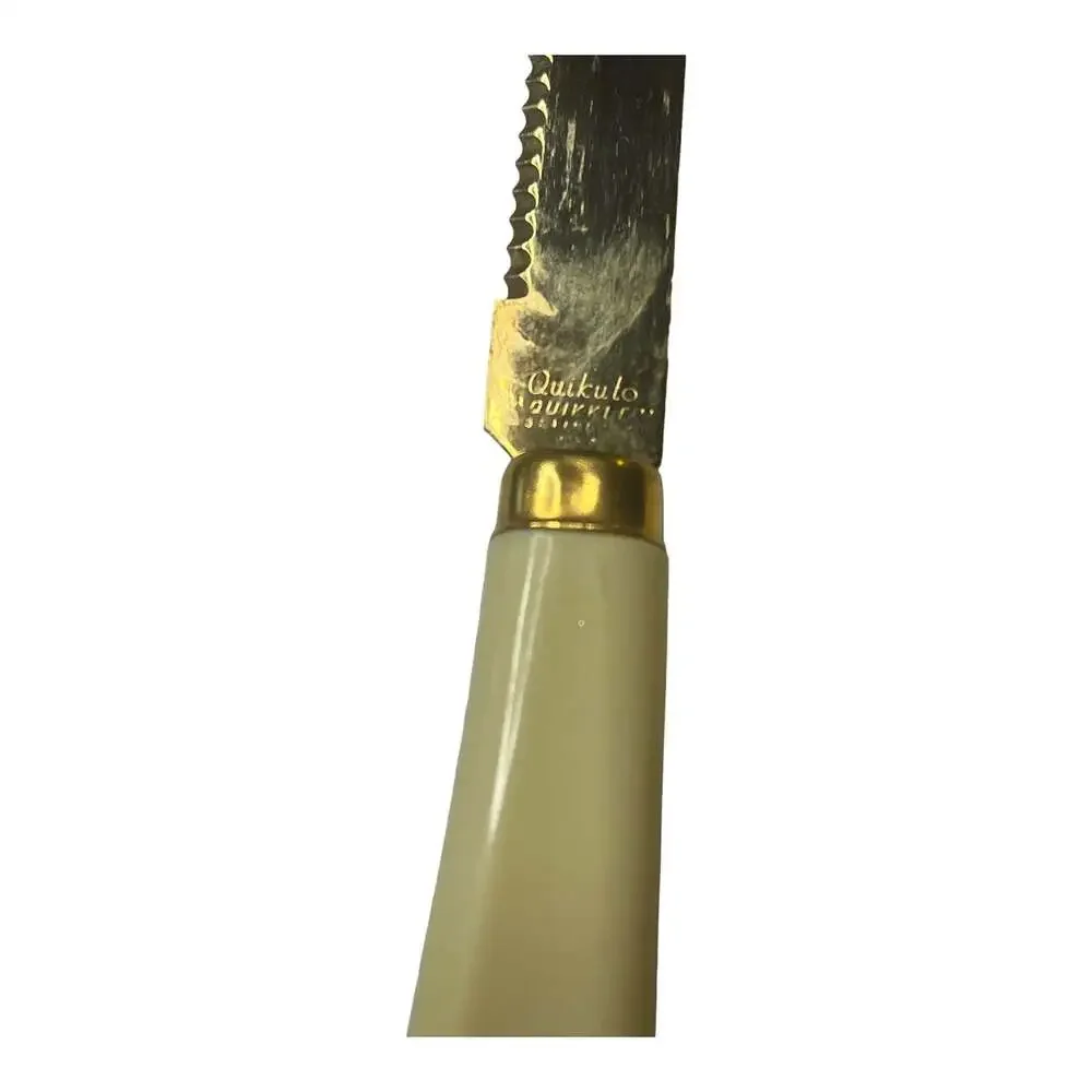 Vintage Kirby Quikut Gold Tone Steak Knives Cream Handles Set of 6 MCM